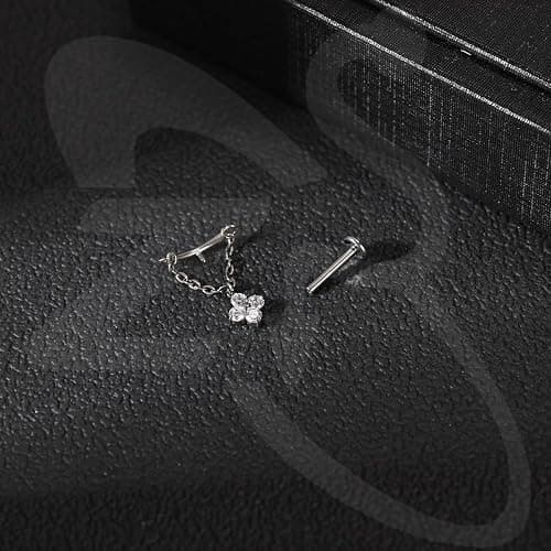 ZS ASTM F136 Titanium 16G 8mm Piercing Jewelry for Lip, Labret, Conch, Tragus, Helix, Earlobe - Hypoallergenic Internally Threaded Flat Back Cartilage Stud Earring - #6 Pendant-Flower thumbnail 4