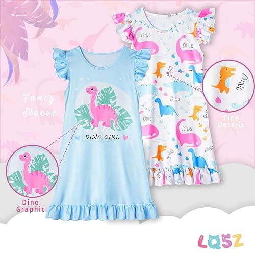 LQSZ 2Pcs Girls Nightgowns 3-10 Years Flutter Short Sleeves Nightdress Nightie Dress Sleepwear Pajamas for Little Girls thumbnail 3