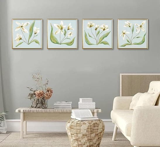 Light Blue White Flower Wall Art Southern Coastal Modern Floral Painting Picture Wall Decor Minimalist Botanical Poster Print Artwork for Living Room Bedroom Bathroom Kitchen Home Decoration Unframed thumbnail 9