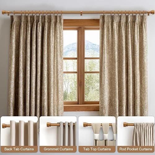 2 Pack Wood Curtain Rods for Windows 66 to 120 Inches 1" Diameter Boho Decorative Heavy Duty Window Curtain Rod Set Adjustable with Solid Finials for Living Room Bedroom Kitchen Farmhouse Outdoor - 16"-120"|2 Pack thumbnail 3