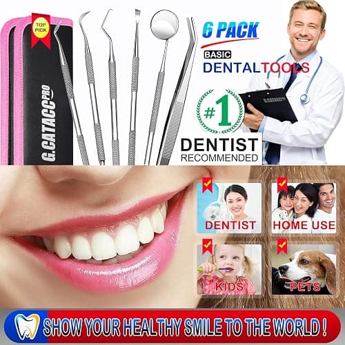 G.CATACC Dental Tools, Dental Pick Teeth Cleaning Tools Hygiene Kit, Plaque Remover for Teeth, Professional Stainless Steel Tooth Scraper Plaque Tartar Cleaner - with Case thumbnail 2