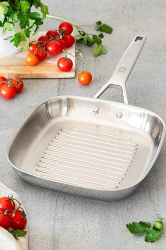 Bra Signature Stainless Steel Grill Pan 24cm. Suitable for All Hobs and as Induction Hob Griddle Pan. Fully Stainless Steel with Stripes. Non Toxic Cookware thumbnail 2