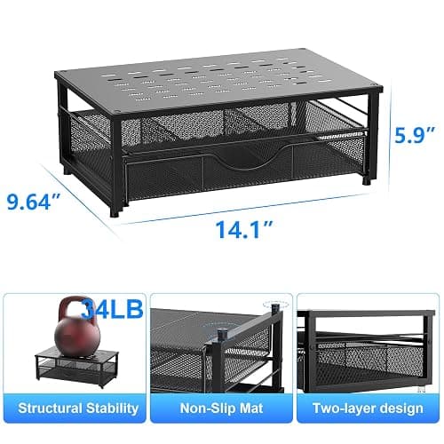 gianotter Computer Monitor Stand Riser, Desk Organizers and Accessories with Drawer, Office Desk Accessories & Workspace Desktop Organizers Storage for Printer Stand (Black) thumbnail 3