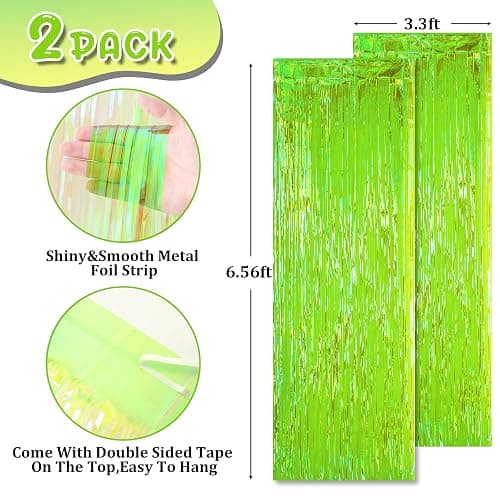 Voircoloria Green Iridescent Fringe Backdrop Curtains,3.3x6.6ft, 2 Pack | Tinsel Streamers, Door Shimmer, For Baby Shower, Birthday Party Decorations, Graduations thumbnail 3