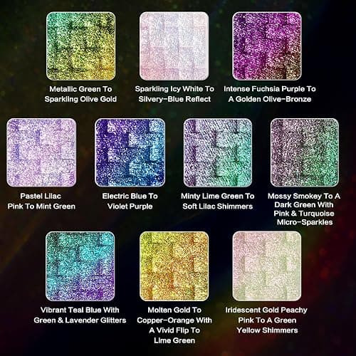 UCANBE Chameleon Multichrome Eyeshadow Palette, 10 Colors Shifting Chromatic Light-Reflecting Metallic Eye Shadow, Multi-Use Blendable Holographic Glitter Shimmer Eye Makeup Pallet (Solar Python) thumbnail 3