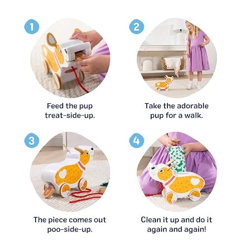 Melissa & Doug Feed, Walk & Poo Pup Wooden Preschool Pull Toy Play Set Ages 3+ - FSC Certified thumbnail 6