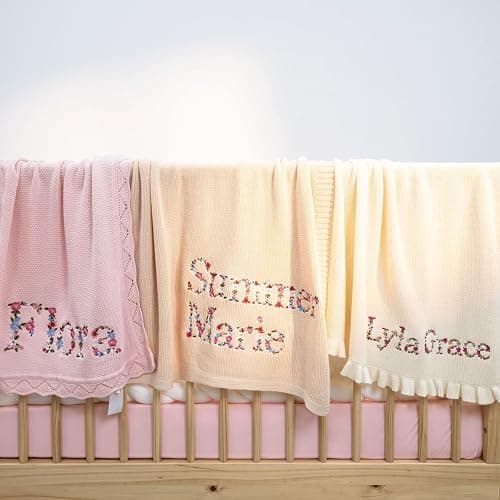 SWaddle AN Personalized Floral Embroidered Name Blanket – Soft Cotton Knit Newborn Blanket, Custom Keepsake Gift, Cozy Cover for Girls, Unique Shower Present thumbnail 3