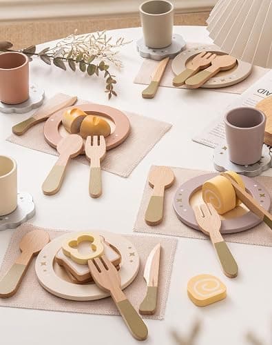 ROBUD 4-Set Wooden Play Dishes Set - Montessori-Inspired Play Food Accessories for Kids, Pretend Play Kitchen Set for Toddlers, Role Play Gift for Boys and Girls thumbnail 2