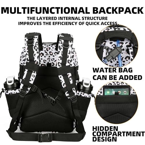 Lovelinks21 25L Tactical Backpack Military Tactical Backpack for Men and Women Small Assault Pack Outdoor Travel Hiking Camping Rucksack with Molle Webbing (White Leopard) thumbnail 4