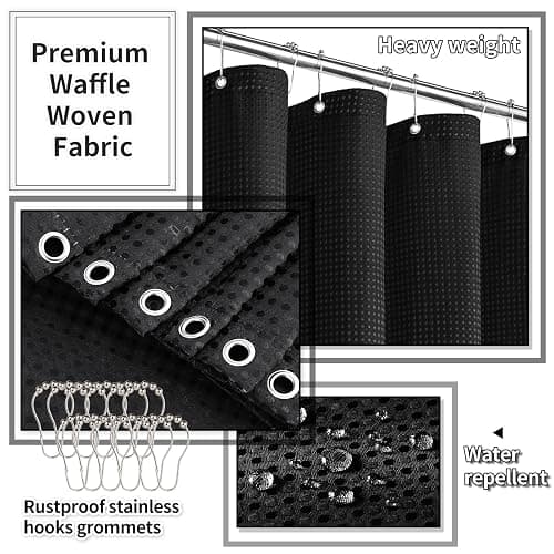 XLHOMO Bathroom Set with Shower Curtain and Rugs- 25PC Bathroom Accessory Set, Black Shower Curtain Set, Toilet Brush, Trash Can, Qtip Holder Dispenser & Soap Dispenser - Black&Golden - Bath Set+Shower Curtain+Bath Rugs thumbnail 6