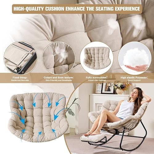 Oversized Rocking Chair with Foot Rest & Ottoman, Outdoor Reading Chair, Comfy Rocking Chair for Patio Porch Balcony, Cozy Indoor Reading Nook Chair, Chaise Lounge Chair Indoor, Big Comfy Chair, Beige thumbnail 6