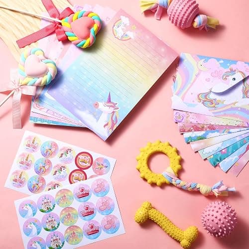 Outus 160 Pcs Rainbow Unicorn Stationary Set 50 Unicorn Writing Papers with 50 Envelopes and 60 Round Stickers Writing Stationery Paper Gift for Girls Kids Birthday Invitations School Mail Supplies thumbnail 2