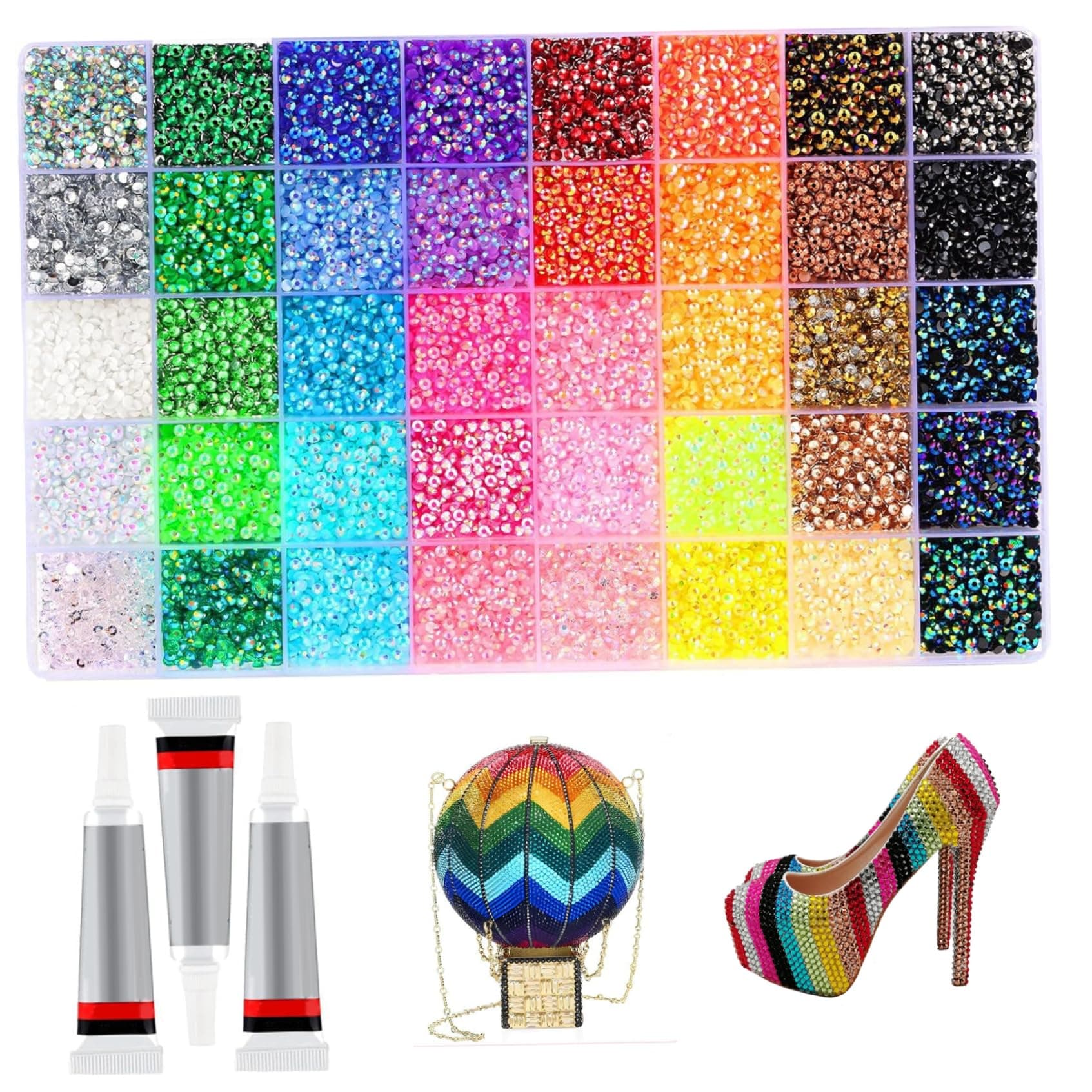 Bedazzled Gemstones, 32000pcs Resin Rhinestones Bedazzling Kit with 3Pcs 10ml Glue, 0.3cm Colorful Rhinestone Bedazzler Kit for Craft Clothes Mugs Shoes Fabric Nail Art 40 Colors thumbnail 7