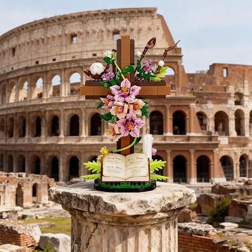 BGGJJ The Cross Flower Building Block Set,DIY Plastic Floral Bible Cross Flower Building Set Easter Decor Adult Home Spiritual for Women and Mothers Adults Construction Play thumbnail 4