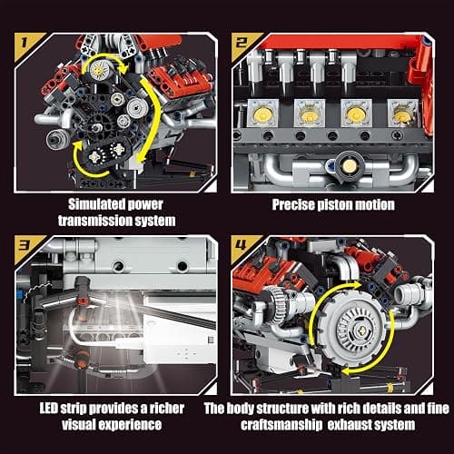 BeepZipp V8 Engine Model Kit Building Blocks, 653PCS Building Toys for Adults Teens, Motorized Model with Lights STEM Construction Engineering Toy, DIY Project Ideal Gift for Men thumbnail 5