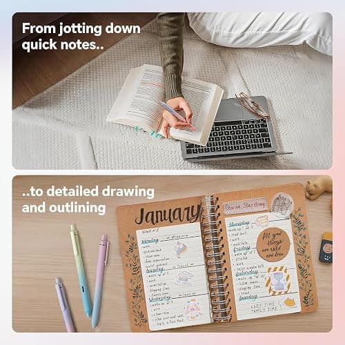 Writech Retractable Gel Ink Pens: 8ct Black Ink 0.5mm Fine Point Tip Pen Comfort Grip Smooth Writing with Aesthetic Gradient Color Barrel for Journaling Note Taking Sketching No Bleed & Smear thumbnail 8