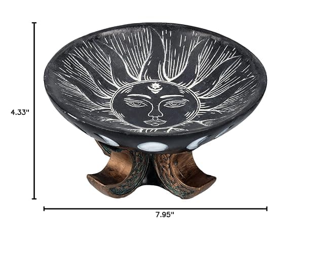 Pacific Giftware Carved Illustrated Sun and Moon Resin Trinket Bowl Black 8” Diameter thumbnail 2