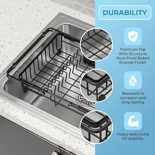 Expandable in Sink Dish Drying Rack - Adjustable Capacity Over The Sink Dish Drainer Drying Rack with Utensil Holder for Kitchen Counter, Drying Rack for Small Space,14.96“L x 11.81“W x 3.74”D thumbnail 4