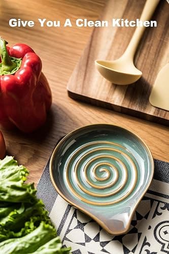 LAUCHUH Spoon Rest for Kitchen Counter,5" Spoon Holder for Kitchen Counter Stove Top Ceramic Spatula Holder for Ladle, Spatula, Spoons or Tongs, Thanksgiving Gifts, Unique Green thumbnail 4