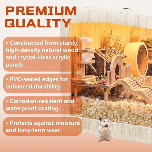 Prolee Hamster Cage Chewproof Wooden 40 Inch Guinea Pig Cages Mice and Rat Habitat Openable Top with Acrylic Sheets Solid Built thumbnail 4
