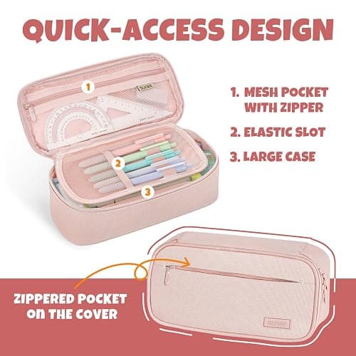 SUNEE Cute Pencil Case, Large Capacity Pencil Pouch, Big Storage Organizer for Stationery, Zipper Pen Bag, Back to School Supplies, Office Organizer Makeup Bag, for Teen Girl Boy Men Women, Pink thumbnail 5