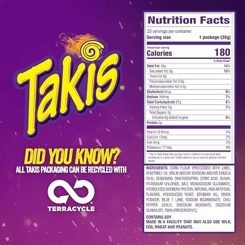 Takis Blue Heat Mini 25 pc / 1.23 oz Bite Size Multipack, Hot Chili Pepper Flavored Extreme Spicy Rolled Tortilla Chips thumbnail 2