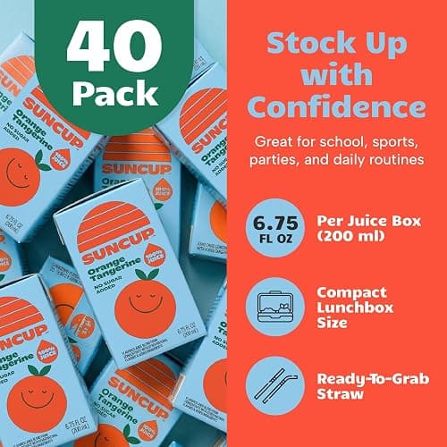 SunCup 100% Juice Boxes for Kids, Orange Tangerine, 6.75 oz, 40 Pack | Trusted in schools across 49 states. No dyes, no preservatives, just juice. Smart Snacks compliant. Bulk pack with straw. thumbnail 6