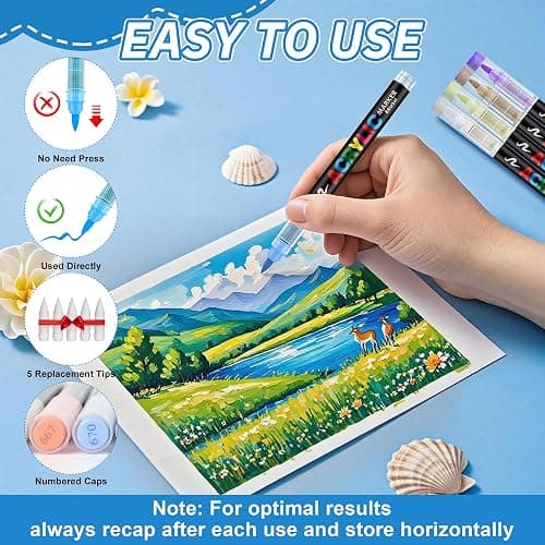 Guangna Acrylic Paint Markers Brush Tip, 72 Vivid Colors with Direct-Liquid Ink Control System, Professional-Grade Paint Pen for Rock Painting, Canvas, Glass, Plastic, Fabric & Creative Crafts thumbnail 5