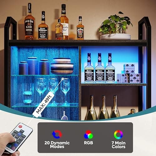 Bestier Gaming Floating Shelves, 34" LED Wall Mounted Shelf with Adjustable Glass Shelf, Pipe Shelves Hanging Display Rack Bookshelf with 6 S-Hook, Gaming Room Decor Wine Coffee Bar Black thumbnail 3
