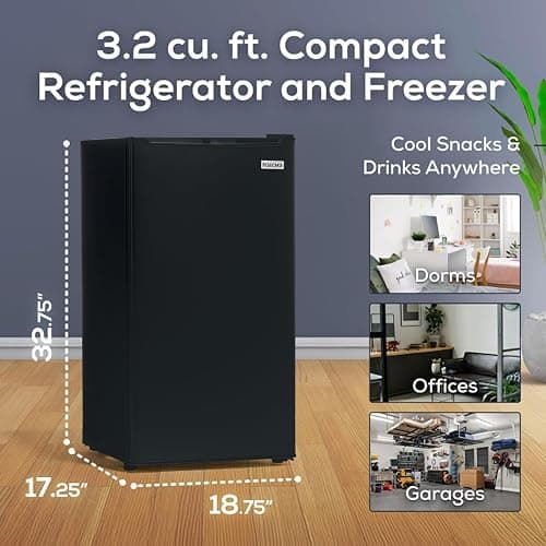 Igloo 3.2 Cu.Ft. Single Door Compact Refrigerator with Freezer - Slide Out Glass Shelf, Perfect for Homes, Offices, Dorms - Black thumbnail 2