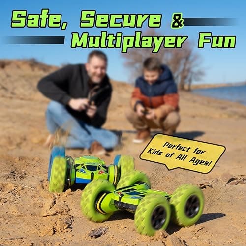 Threeking Remote Control Car RC Cars Toys for Boys Girls Ages 6-12, 4WD Stunt Car with Breathing Soft Lights, Double-Sided Driving & 360° Flips, Presents Gifts, Green thumbnail 5
