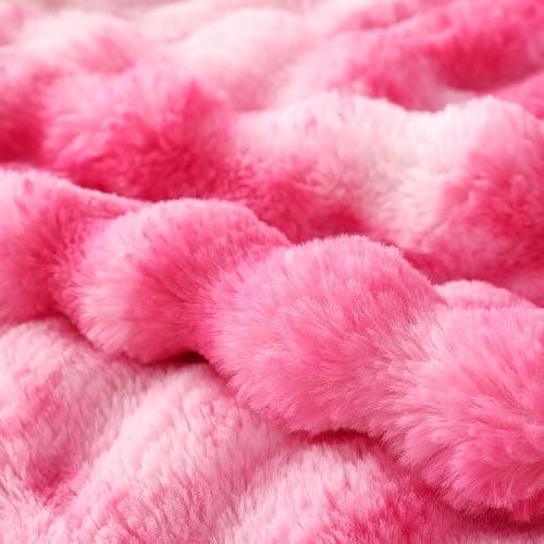 COOVA Faux Fur Throw Blanket for Couch, Cozy Soft and Fuzzy Plush Rabbit Fur Bubble Blanket for Sofa Bedroom Living Room, 50x60 Inches Tie Dye Pink thumbnail 5