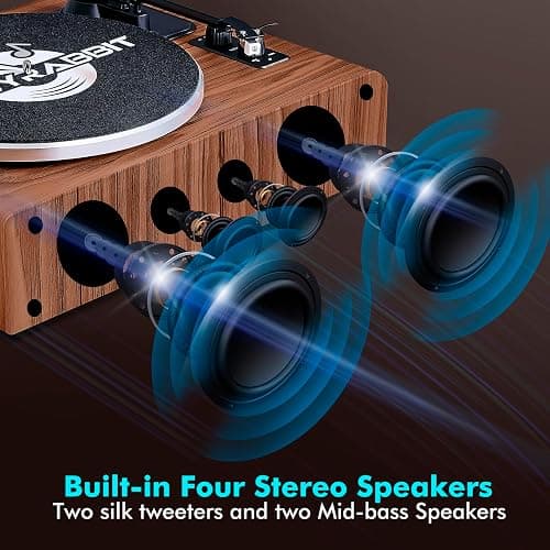 Vinyl Record Player with Speakers,High Fidelity Turntables for Vinyl Records with Magnetic Cartridge AT-3600L,Bluetooth Playback Built-in Phono Preamp,Belt Drive 2-Speed (HP-H2410) thumbnail 4
