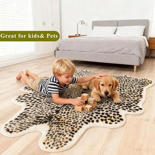 Leopard Print Rug, Cheetah Rugs 5.2x6.8ft Large Faux Cowhide Hide Skin Rug Animal Cheetah Printed Area Rug Carpet for Bedroom Livingroom Home Office thumbnail 3