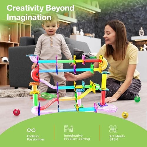PicassoTiles 120pc Magnetic Tile Marble Run Set STEM Construction Toy with Track Building Blocks Educational Learning Compatible for Brain Development Creativity Coordination Kids Age 3 Plus PTG120 thumbnail 6