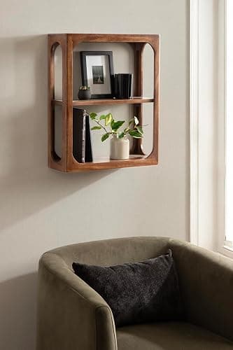 Kate and Laurel Dahl Modern Mango Wood Tiered Wall Shelf, 18 x 7 x 22, Walnut Brown, Decorative Over The Toilet Shelf for Use as Bathroom Storage or Living Room Display Shelving thumbnail 4