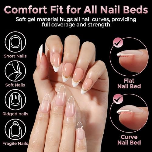 Luckyfairy Medium Almond Nail Tips, 240pcs Soft Gel Pre-Filed Acrylic Almond Fake Nails, Half Matte Full Cover Clear Press on Flase Nail Tips for Nail Extension Home DIY 12 Sizes Gelly Tips thumbnail 4