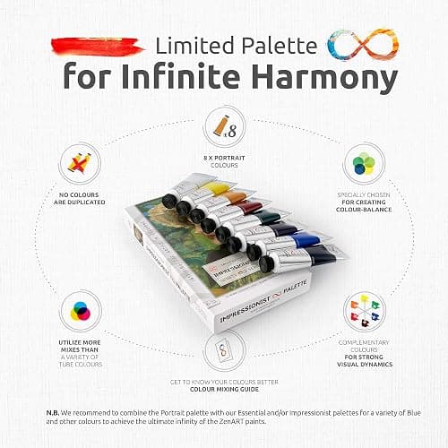 Professional Oil Paint Set - 8 x Large 50ml Tubes - Non Toxic Oil Paints for Artists, Eco-Friendly. Lightfast Oil Colors with Exceptional Pigment Load - Impressionist Palette by ZenART thumbnail 6