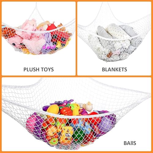 KOHUIJOO Toy Hammock for Stuffed Animals, Stuffed Animal Hammock Net Jumbo Plush Toy Storage Cornet Net 70" Wall Sling Large Teddy Bear Storage Organizer White thumbnail 4