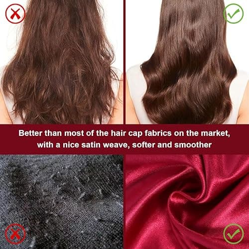4Pcs Satin Bonnet Silk Bonnet, Hair Bonnet for Sleeping, Elastic Wide Band Silk Sleep Cap, Soft and Breathable (Black Red Purple Gold) thumbnail 4