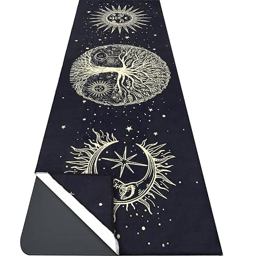 Tree of Life Yoga Mat Towel - Microfiber Non Slip Moisture Wicking Sweat Absorbent, Corner Pockets, Easy for Travel, Use in Hot Yoga, Bikram, Pilates and Fitness - Image 1