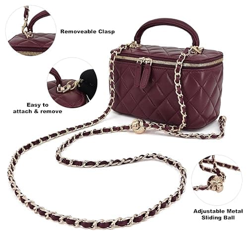 M-ioi-M Small Genuine Leather Purse Quilted Crossbody Bag for Women, Mini Top-Handle Shoulder Handbag w/Gold Chain Strap thumbnail 5