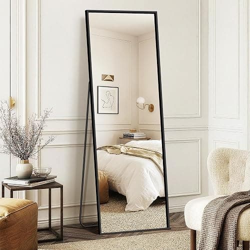 FICTOR Full Length Mirror with Stand, Floor Standing Mirror Full Body, HD Shatterproof Black Frame Wall Mirror for Bedroom, Living Room, Dressing Room & Entryway, 70"x24" thumbnail 8
