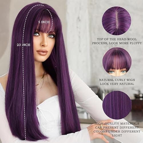 7JHH WIGS Blonde Wig With Bang For Women Long Straight Blonde Wig Synthetic Wig For Girl Emo Cosplay And Daily Use（23" Blonde - AA Blonde wig thumbnail 4