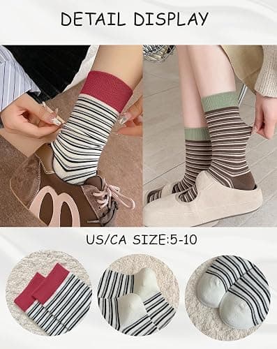Tuuwjo 5 Pairs Colorful Striped Socks for Women Girls Cute Vintage Cotton Crew Socks Retro Athletic Casul Calf Socks thumbnail 4
