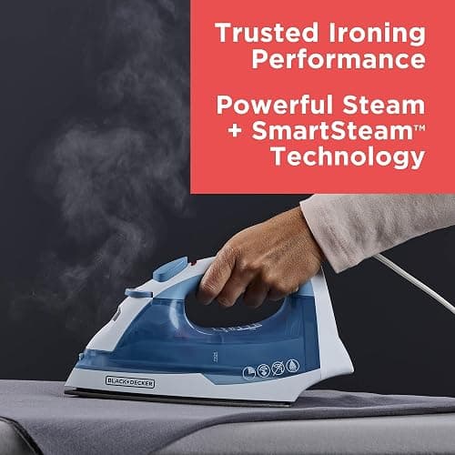 BLACK+DECKER Easy Steam Compact Iron for Clothes, Automatic Shutoff, Nonstick Plate, Light Weight, 1200 Watts thumbnail 4