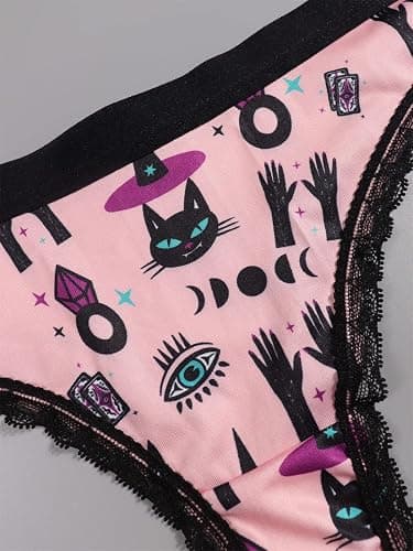 Morvia Variety of Panties Thongs Sexy Cute Chic Gothic Contrast Lace Halloween Skulls Stars Inspired Print Random Underwear thumbnail 6