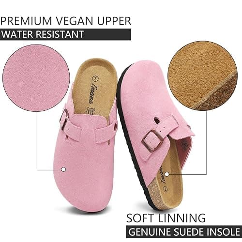 Tmaza Cork Footbed Suede Clogs for Women - Memory Foam Orthopedic House Shoes with Arch Support Size 6-11 thumbnail 4