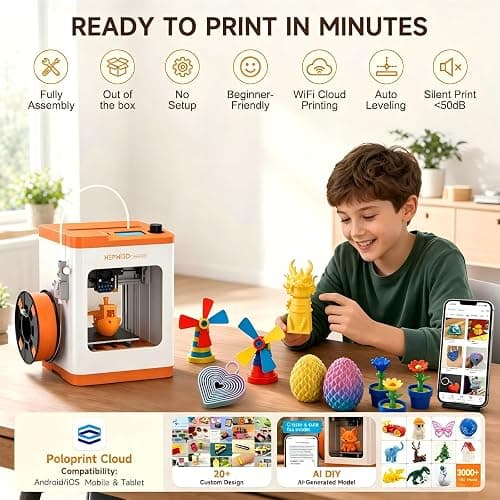 HEPHi3D TINA2S 3D Printer for Kids, Fully Assembled 3D Printers for Beginners with Huge Library APP Control, WiFi Mini 3D Printer Auto Leveling, Kid 3D Printers High Precise for Home, School, Office thumbnail 2