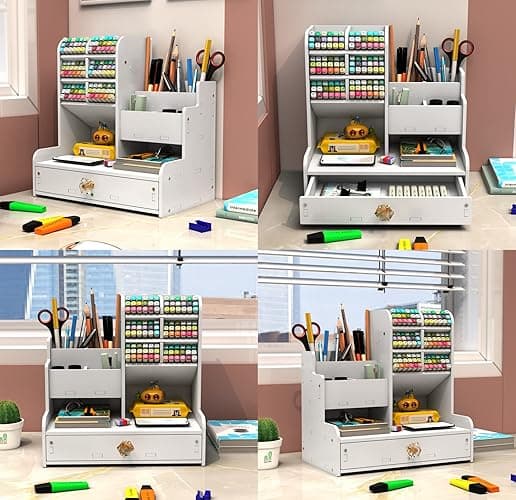Notwoe Schreibtisch Organizer mit Schublade,Vielseitig einsetzbar Stiftehalter,Stiftehalter Schreibtisch,Desk Organizer Weiß Für Zuhause,Büro und Schule. (Weib-A) thumbnail 8